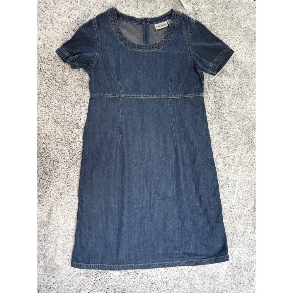 Expressions Denim Shift Dress Y2K Coastal Cowgirl Midi Dark Wash Sz Med Cotton